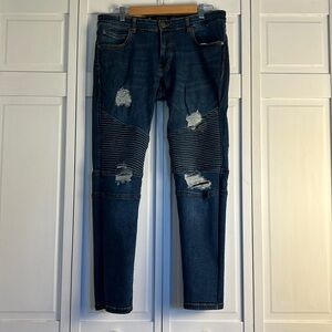 Cross Hatch Men’s 34x30 Jean Dark Wash Distressed Black Label Coramba 34S